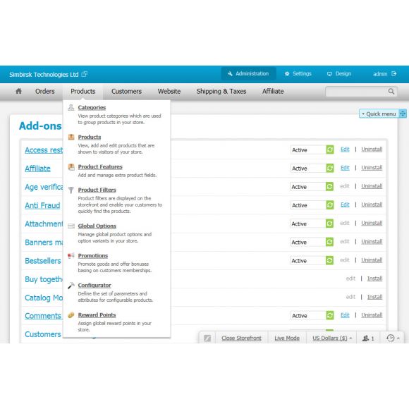 CS-Cart Παραμετροποίηση
