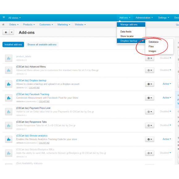 CS-Cart Dropbox Backup