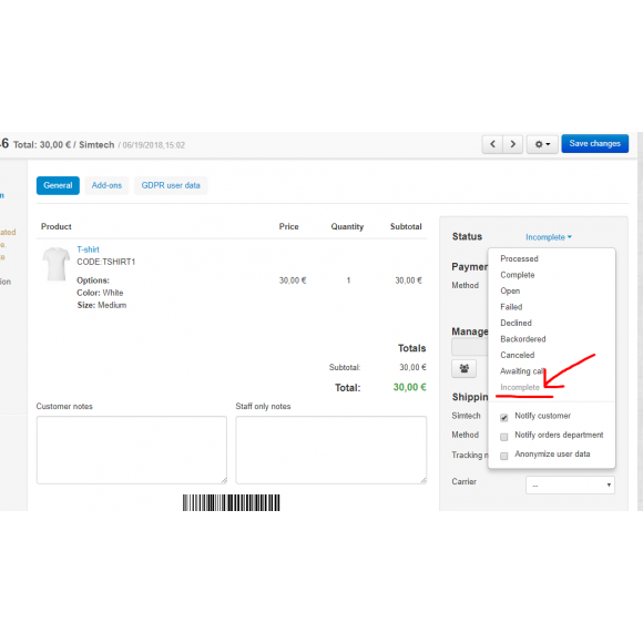 Notification of Incompleted Orders