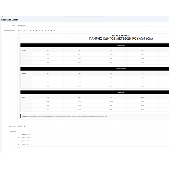 Size Charts for CS-Cart